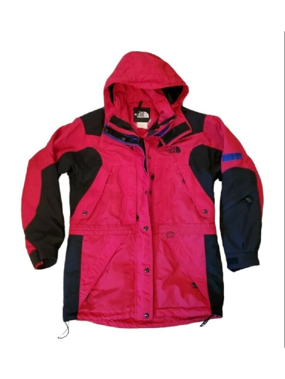 Vtg The North Face Red Black Womens Extreme Light Hooded Zip Parka Jacket Size 8